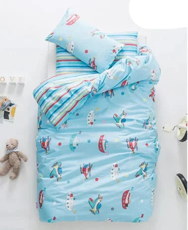 3Pcs Baby Bedding Set Cute Animal Cotton Crib Bed Linen with Pillowcase, Bedsheet, Duvet Cover