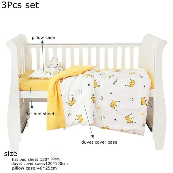 3Pcs Set Newborn Baby Crib Beddings Set Cotton Cartoon Print Color Bedroom Bed Cot Linens Quilt Cover Case Sheets Pillow