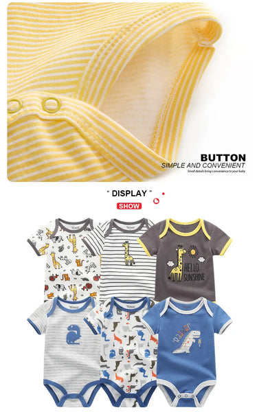 6Pcs Cotton Jumpsuits for Babies and Toddler Girls Spring and Summer