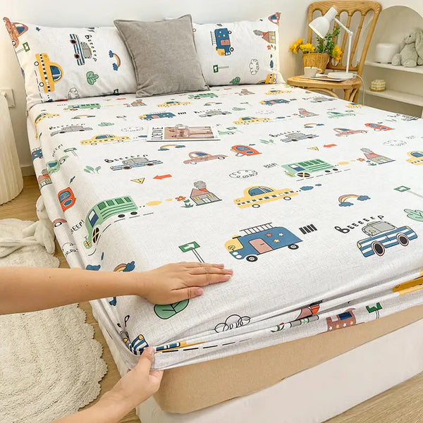 Pure Cotton Fitted Bed Sheets for Kids Beds with Cartoon Prints