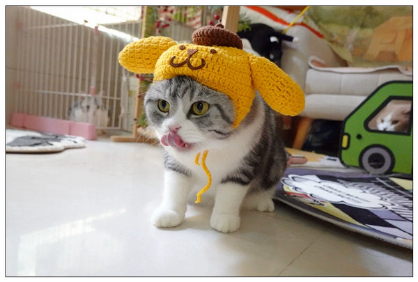 Sanliou Pom Pom Purin Pet Disguise Cap Cat Head Cover Handmade Cat Headdress British Shorthair American Shorthair Cotton Doll Ornament