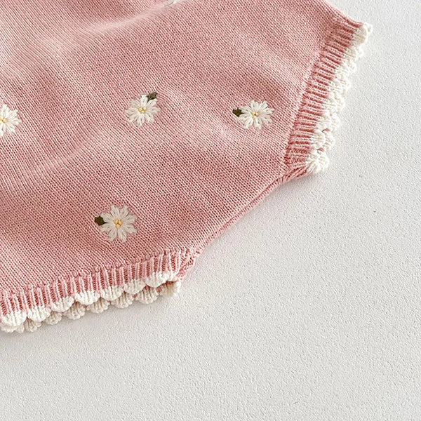 Cute Baby Girls' Knitted Clothing Set - Newborn Baby Girls' Embroidered Bodysuits