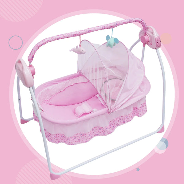 Automated Baby Swing (With Timer+Bluetooth Music+Mat+Pillow+Remote 5 Gears Adjustable)