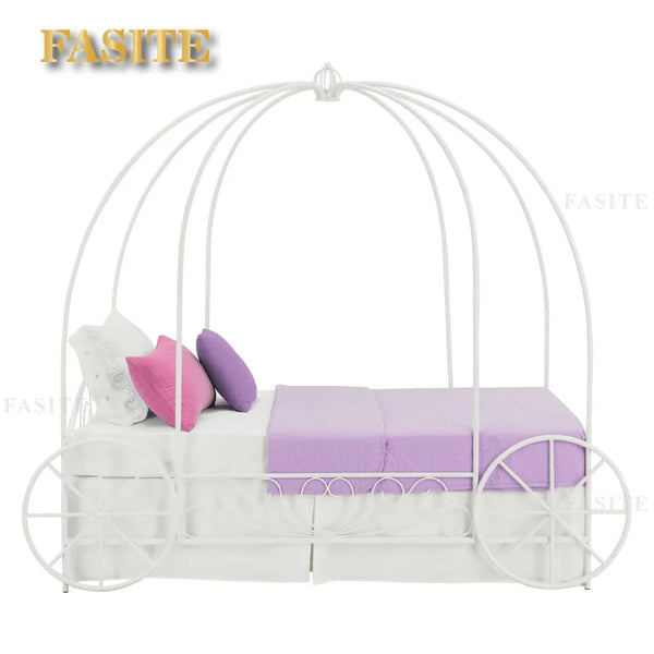 Fairytale Kids Twin Metal Carriage Bed Frame, White toddler  children's   kids   kids furniture
