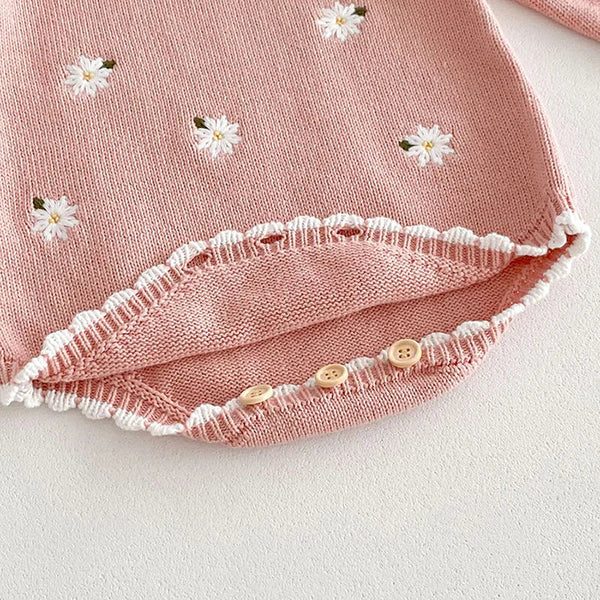Cute Baby Girls' Knitted Clothing Set - Newborn Baby Girls' Embroidered Bodysuits