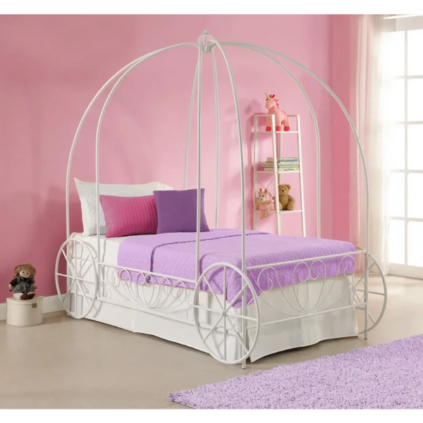Fairytale Kids Twin Metal Carriage Bed Frame, White toddler  children's   kids   kids furniture