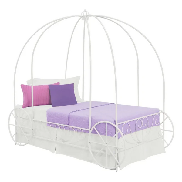 Fairytale Kids Twin Metal Carriage Bed Frame, White toddler  children's   kids   kids furniture