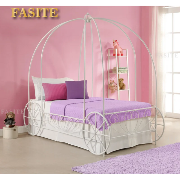 Fairytale Kids Twin Metal Carriage Bed Frame, White toddler  children's   kids   kids furniture
