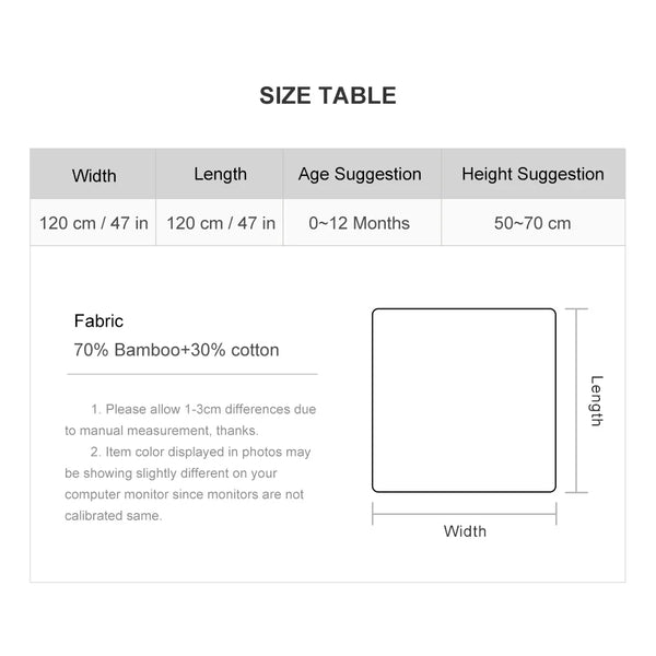 Summer Breathable Bamboo Cotton Multipurpose Swaddle Blankets 120*120cm / 47.25x47.25inch