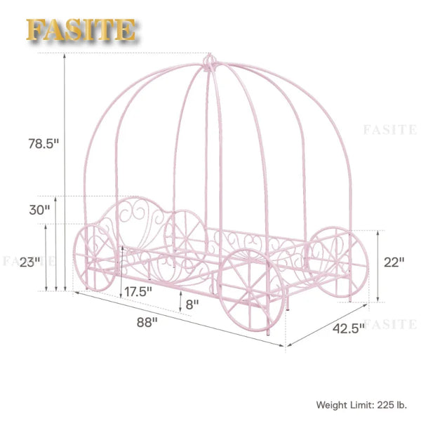 Fairytale Kids Twin Metal Carriage Bed Frame, White toddler  children's   kids   kids furniture