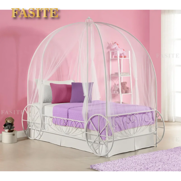 Fairytale Kids Twin Metal Carriage Bed Frame, White toddler  children's   kids   kids furniture