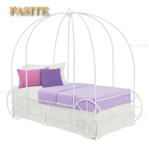 Fairytale Kids Twin Metal Carriage Bed Frame, White toddler  children's   kids   kids furniture