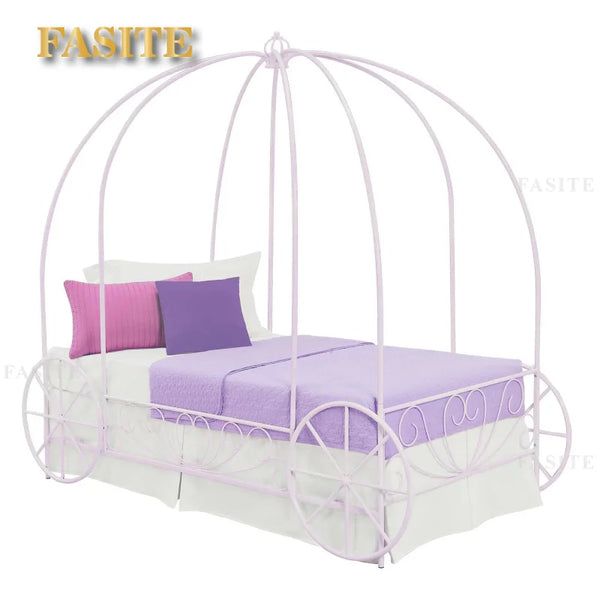 Fairytale Kids Twin Metal Carriage Bed Frame, White toddler  children's   kids   kids furniture