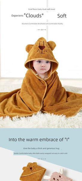 Thick Coral Fleece Hooded Bath Towel for Kids