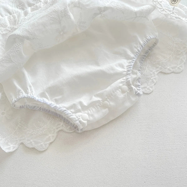 Embroidered Flower Lace Bodysuits for Newborn Baby Girls  - Baby Girls Dress and Hat Set (2pcs)