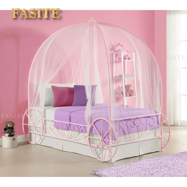 Fairytale Kids Twin Metal Carriage Bed Frame, White toddler  children's   kids   kids furniture
