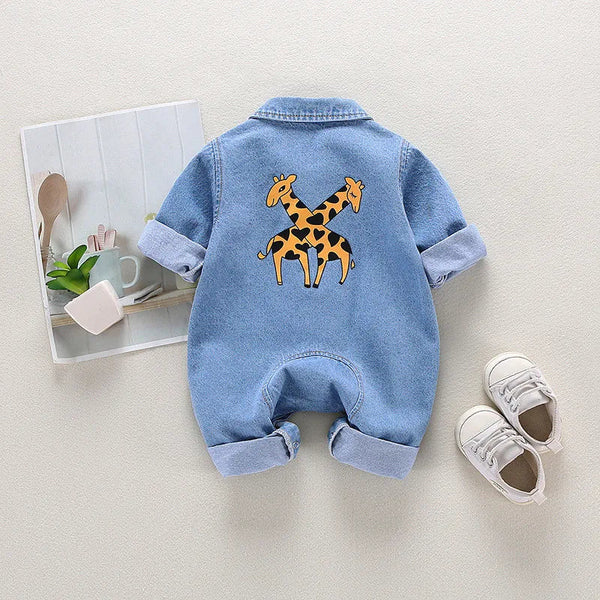 Newborn Baby Jumpsuit and Romper in Cute Denim with Embroidery