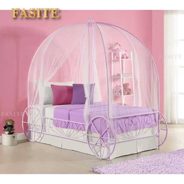 Fairytale Kids Twin Metal Carriage Bed Frame, White toddler  children's   kids   kids furniture