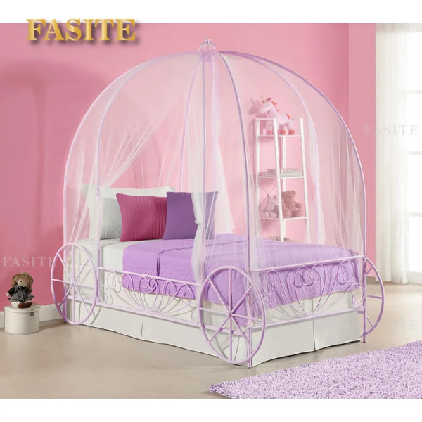 Fairytale Kids Twin Metal Carriage Bed Frame, White toddler  children's   kids   kids furniture