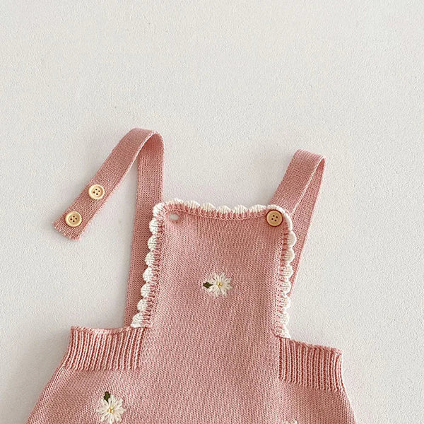 Cute Baby Girls' Knitted Clothing Set - Newborn Baby Girls' Embroidered Bodysuits