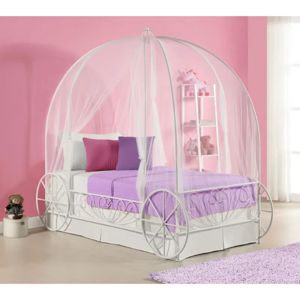 Fairytale Kids Twin Metal Carriage Bed Frame, White toddler  children's   kids   kids furniture