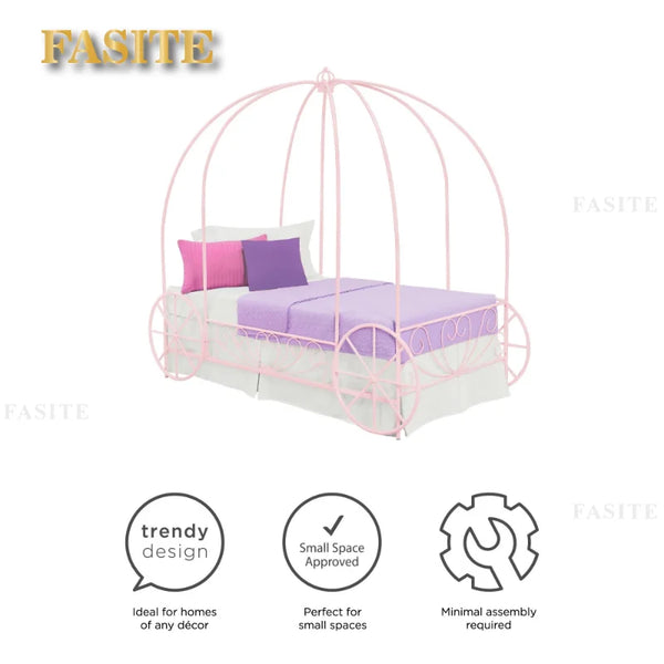 Fairytale Kids Twin Metal Carriage Bed Frame, White toddler  children's   kids   kids furniture