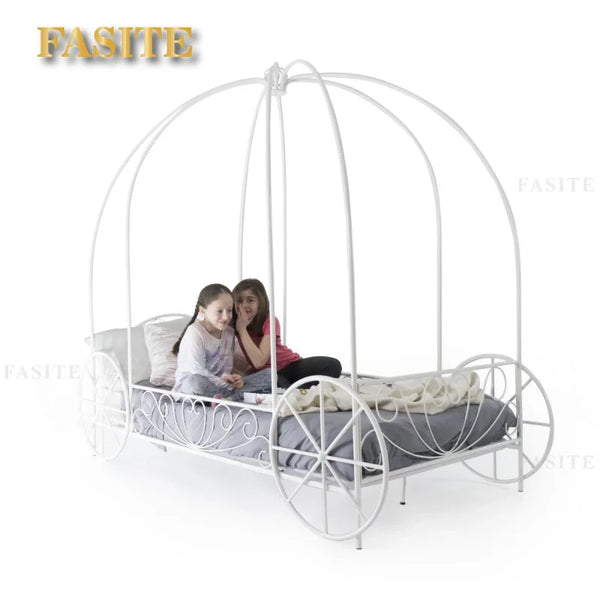 Fairytale Kids Twin Metal Carriage Bed Frame, White toddler  children's   kids   kids furniture