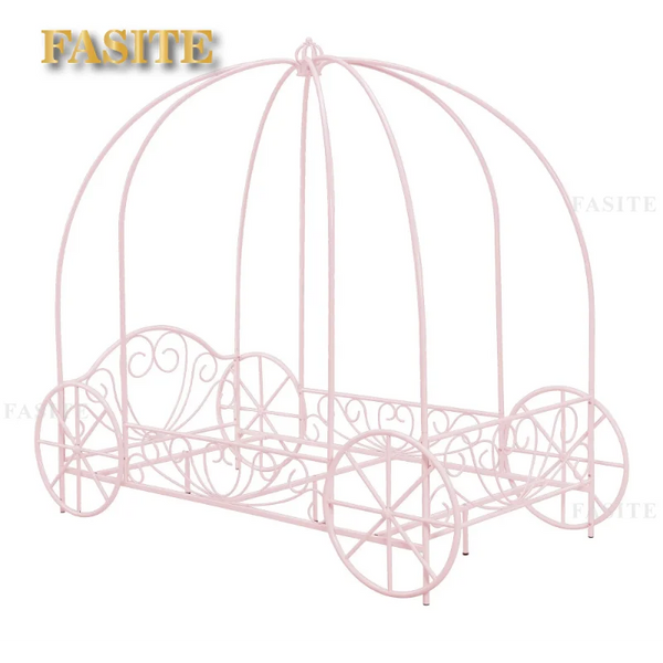 Fairytale Kids Twin Metal Carriage Bed Frame, White toddler  children's   kids   kids furniture
