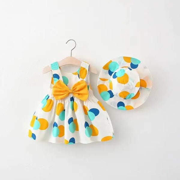 Infant Baby Girl Dress and Hat Set - 0-3M Cotton Dress