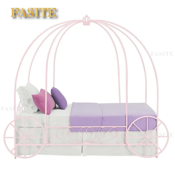 Fairytale Kids Twin Metal Carriage Bed Frame, White toddler  children's   kids   kids furniture