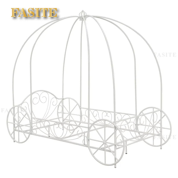 Fairytale Kids Twin Metal Carriage Bed Frame, White toddler  children's   kids   kids furniture